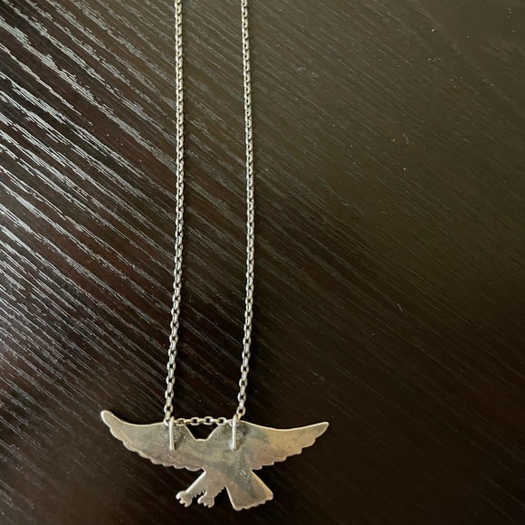 Vintage Silver Turquoise Coral Eagle Necklace - Picture 5 of 10